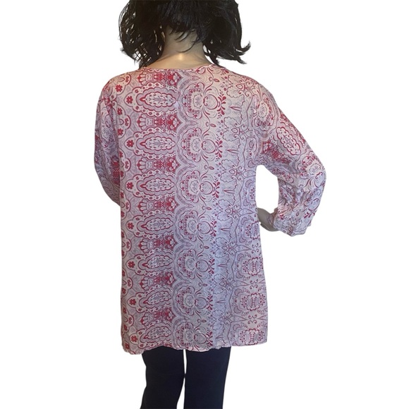 Johnny Was Semi-Sheer Loose Popover Tunic Blouse Floral Paisley Print Medium EUC - Picture 5 of 6